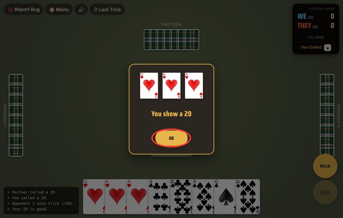 A pop-up showing three hearts, You show a 20